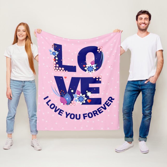 Change Text I LOVE YOU Forever White Stars Pink    Fleece Blanket (In Situ)