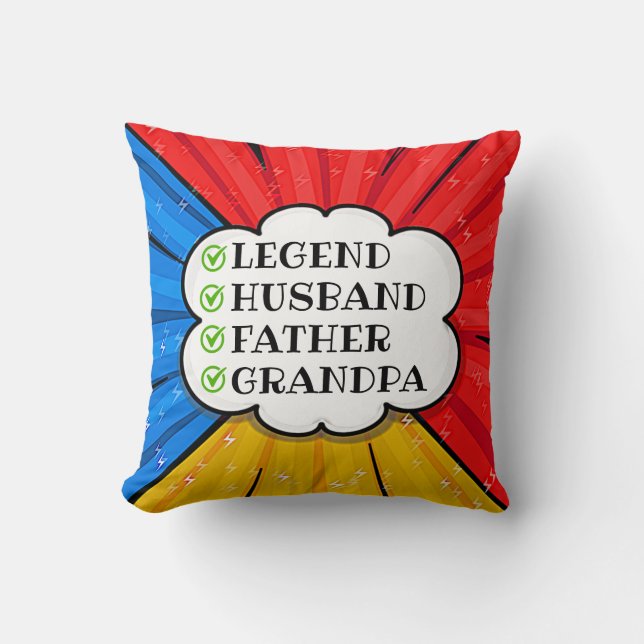 Change TEXT Legend Husband Father Grandpa Comic    Cushion (Front)