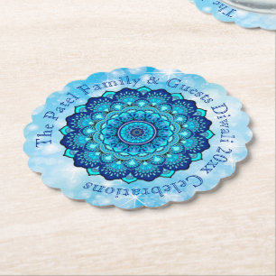 Change Text Matching Diwali Blue Paper Coaster