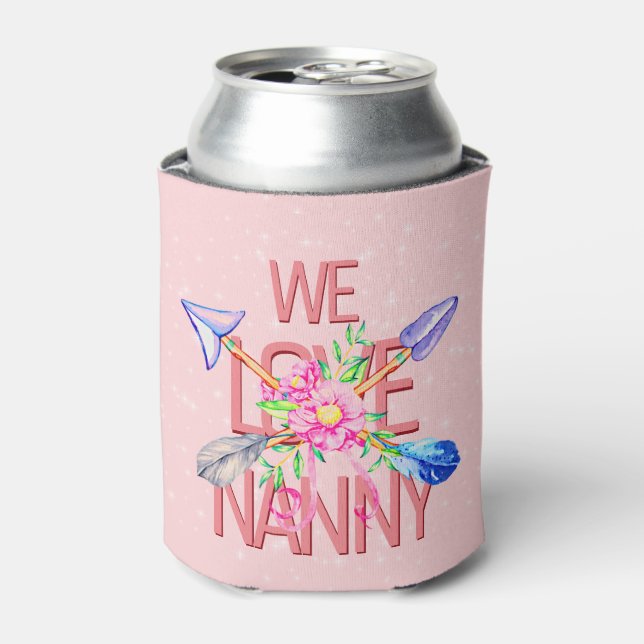 Change Text Name, Boho Arrows Flowers We Love NANA Can Cooler (Can Front)
