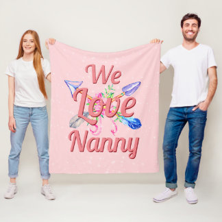 Change Text Name Boho Arrows Flowers We Love NANNY Fleece Blanket