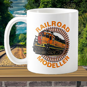 Change Text Railroad Modeller Orange Diesel Train  Coffee Mug