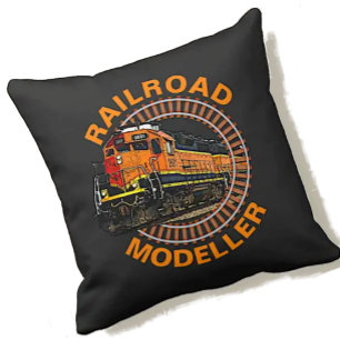 Change Text Railroad Modeller Orange Diesel Train Cushion