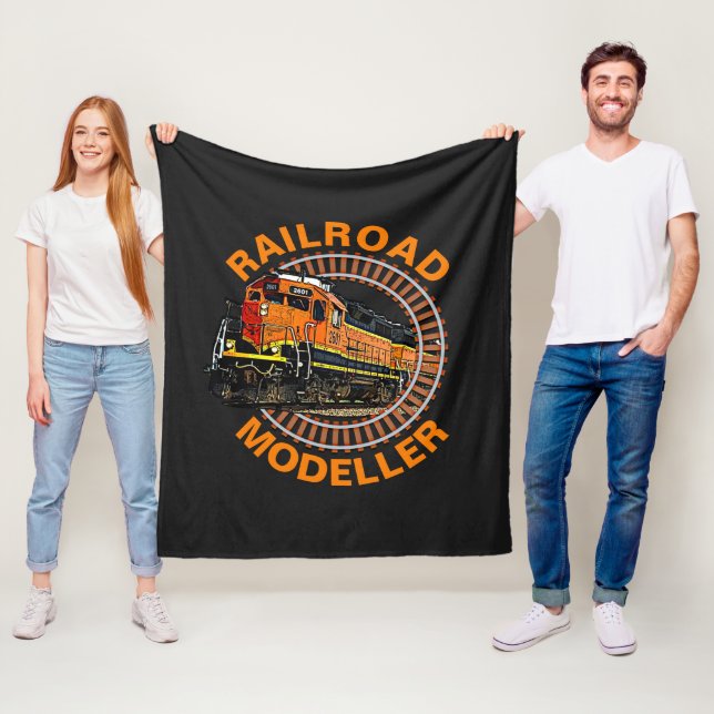 Change Text Railroad Modeller Orange Diesel Train  Fleece Blanket (In Situ)