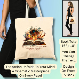 Change Text, The Action Unfolds In Your Mind, Book Tote Bag