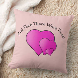 Change Text, Then There Were Three! Mauve Hearts Cushion