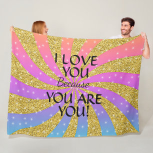 Change Text Valentines I Love You Because You are Fleece Blanket