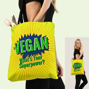 Change Text Vegan Your Superpower Comic Style Text Tote Bag