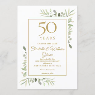 Change the Date 50th Anniversary Greenery Foliage  Invitation