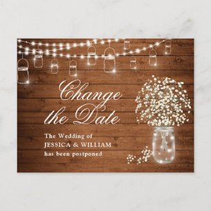 Change the Date Baby's Breath Mason Jar Wedding Postcard
