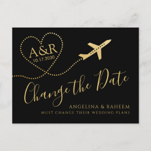 Change the Date Black Gold Destination Wedding Announcement Postcard