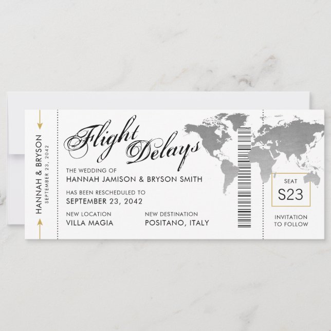 Change the Date Boarding Pass Destination Wedding Announcement (Front)
