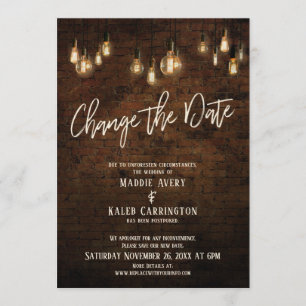 Change the Date Edison Lights Postponed Wedding Invitation
