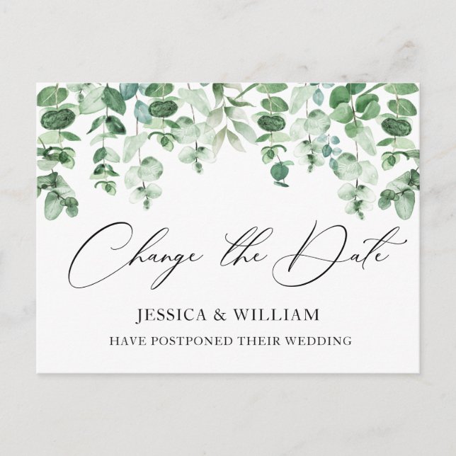 Change the Date Elegant Eucalyptus Wedding Postcard (Front)