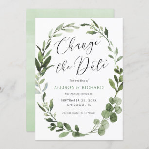 Change the date Eucalyptus wreath greenery simple Invitation