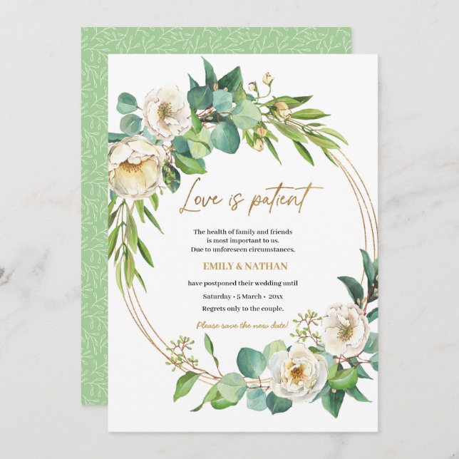 Change the date Gold and White floral Invitation (Front/Back)