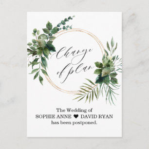Change The Date Greenery Gold Wedding Postponed Postcard