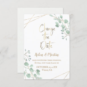 Change the date greenery watercolor gold frame invitation