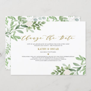 Change the Date Greenery Wedding Postponement Invitation