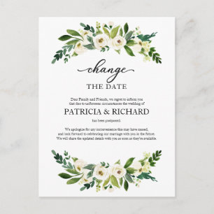 Change The Date Greenery Wedding Postponement Postcard