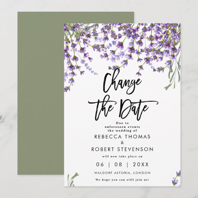 change the date lavender wedding invitation (Front/Back)