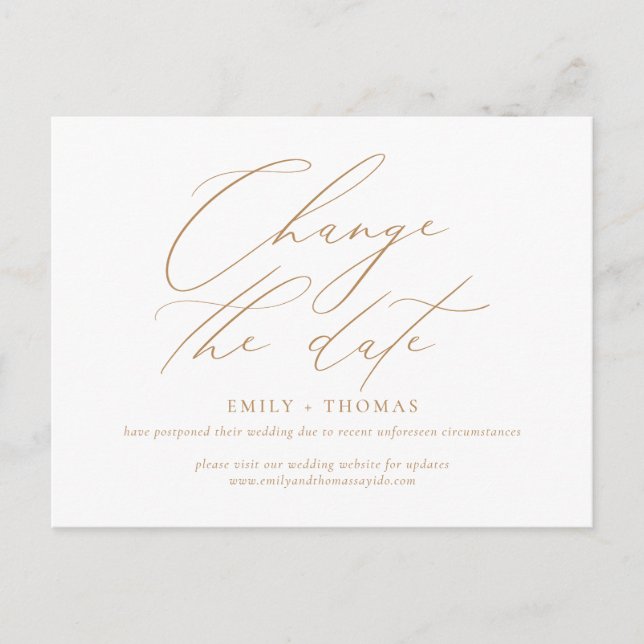 Change the Date Minimalist Modern Calligraphy Gold Postcard (Front)