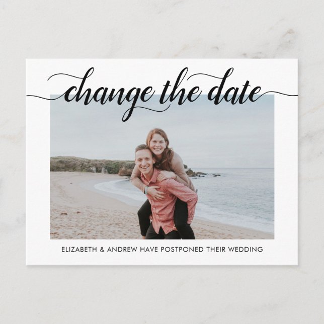 Change the Date Modern Elegant Typography Photo Announcement Postcard (Front)