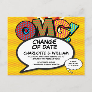 Change the Date Modern Fun Comic Book Announcement Postcard