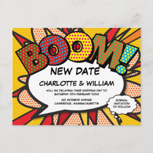 Change The Date Modern Fun Comic Book Announcement Postcard