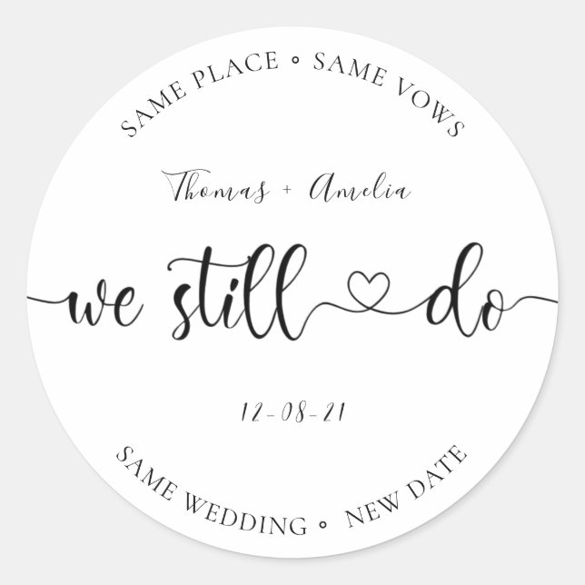 change the date modern heart calligraphy wedding classic round sticker (Front)