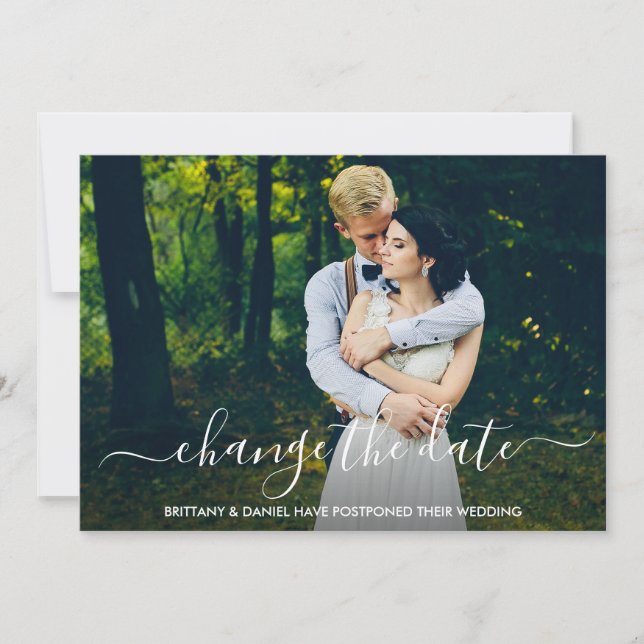 Change The Date Modern Trendy Script Card (Front)