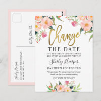 Change The Date Pink Floral Gold Script