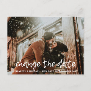 CHANGE THE DATE PLANS Letter BUDGET Photo Wedding Postcard