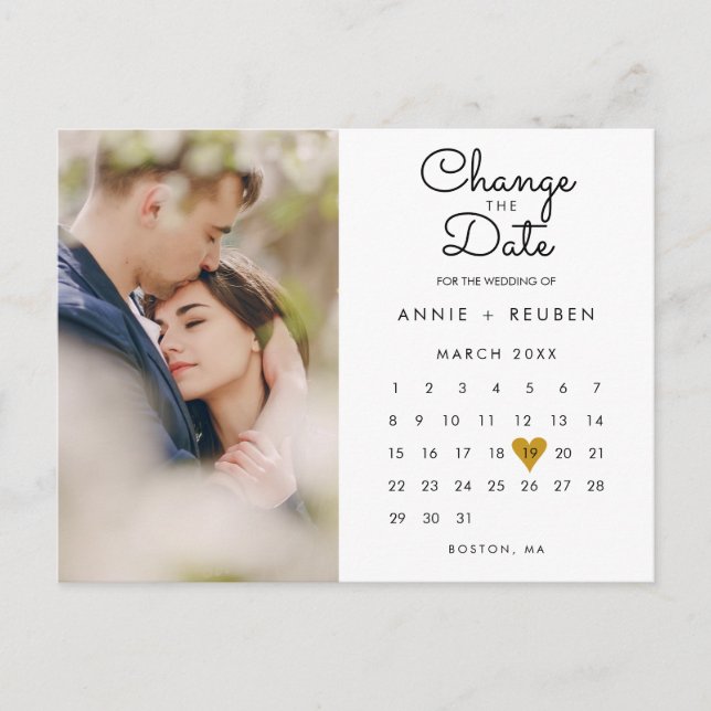 Change the Date Postponed Calendar Photo Announcement Postcard (Front)