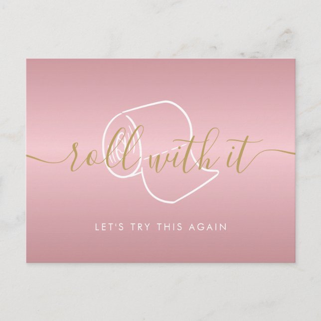 Change the Date Postponed Cancelled Chic Rose Gold Postcard (Front)