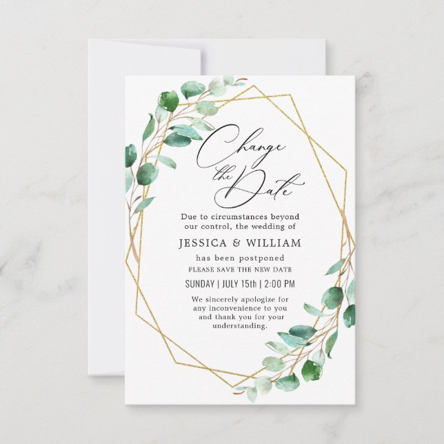 Change the Date Postponed Elegant Eucalyptus Invitation (Front)