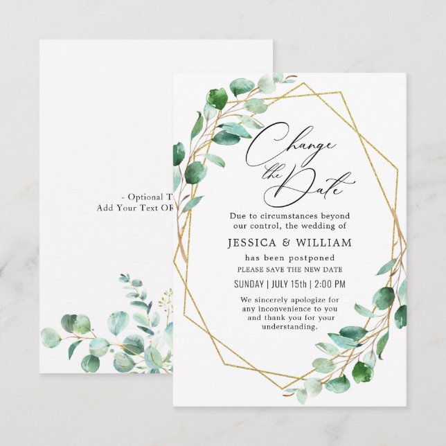Change the Date Postponed Elegant Eucalyptus Invitation (Front/Back)