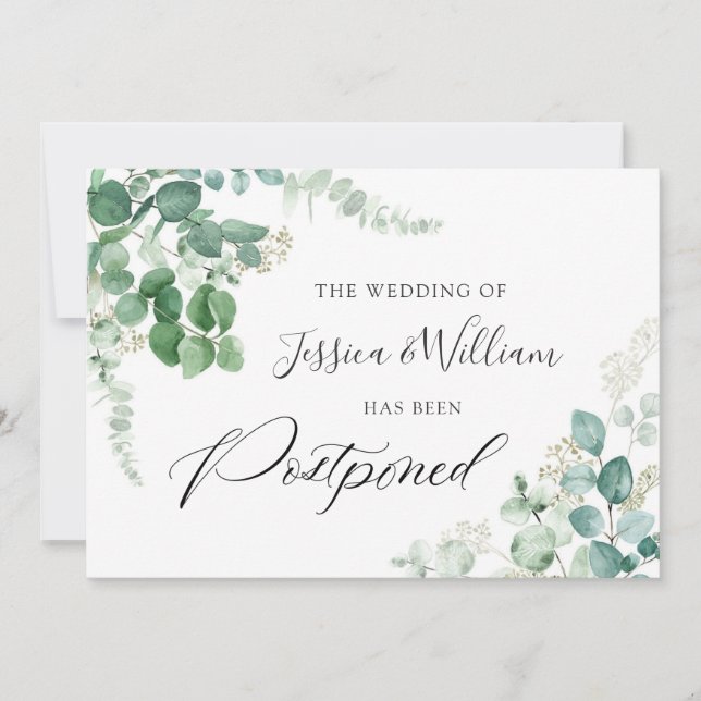 Change the Date Postponed Eucalyptus Watercolor Invitation (Front)
