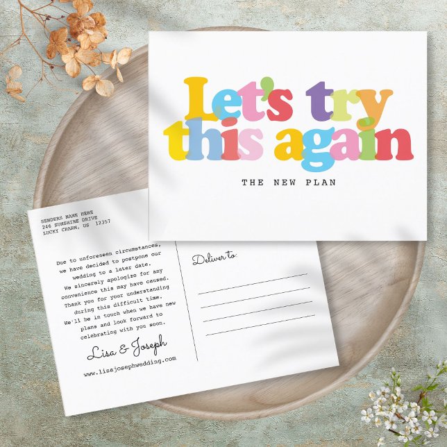 Change The Date Postponed Event Colourful Announcement Postcard (Change The Date Postponed Event Colorful Announcement Postcard)