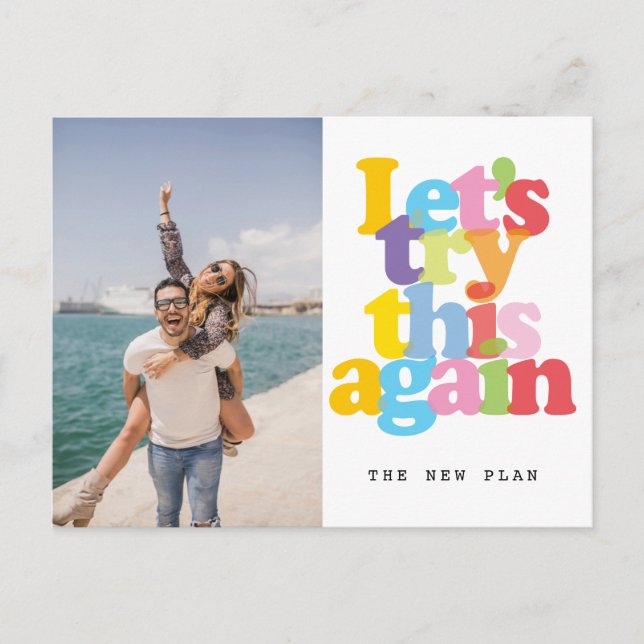 Change The Date Postponed Event Colourful Photo Announcement Postcard (Front)