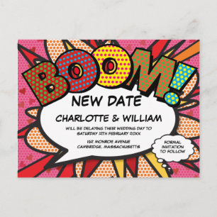 Change the Date Postponed Fun Comic Book Announcement Postcard