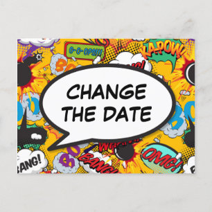 Change The Date Postponed Modern Comic Book Announcement Postcard