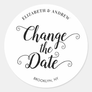 Change the Date Postponed New Wedding Announcement Classic Round Sticker