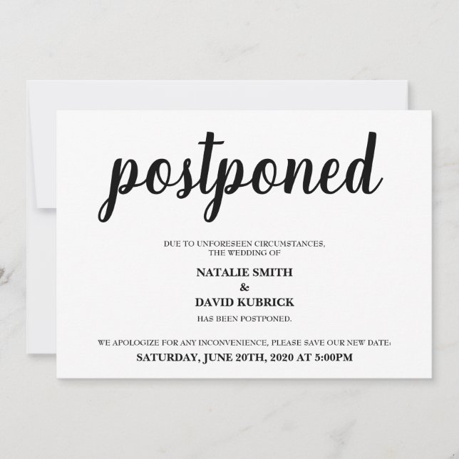 Change the Date Postponed Wedding Announcement (Front)