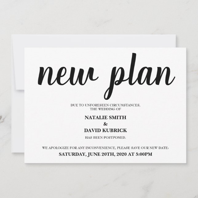 Change the Date Postponed Wedding Announcement (Front)
