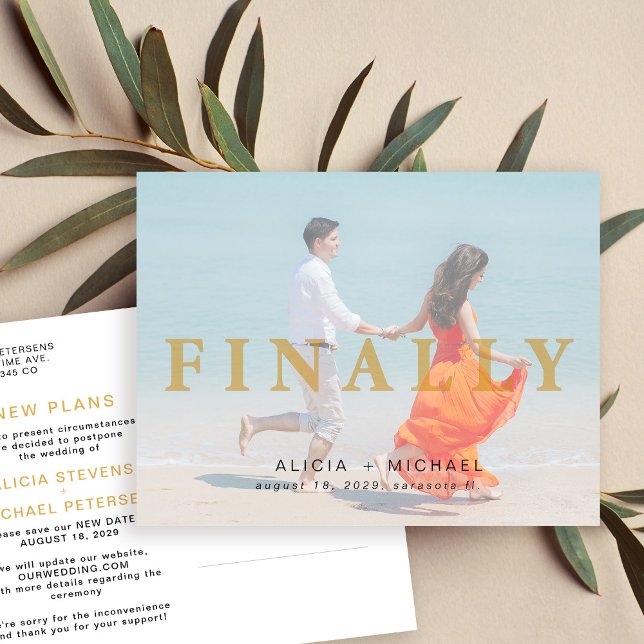 Change the date postponed wedding photo save date announcement postcard (Creator Uploaded)