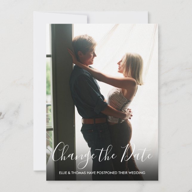 Change the Date Postponed Wedding Script Photo Invitation (Front)