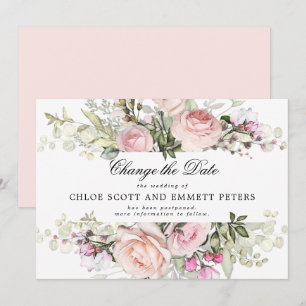 Change the Date Rose Floral Wedding Announcement
