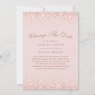 Change The Date Rose Gold Confetti Blush Pink Save The Date