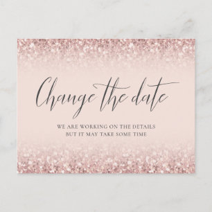 Change The Date Rose Gold Pink Glitter Bat Mitzvah Postcard